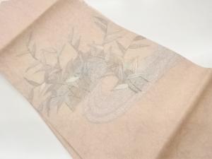 紗 流水に草葉模様織出し名古屋帯